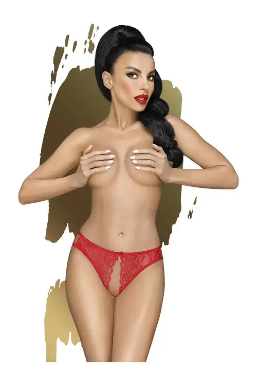Трусики-тонг Penthouse Naughty Valentine L/XL Red, кружево, открытый доступ к интимным зонам photo 1