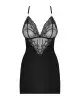 Сатиновый комплект для сна с кружевом Obsessive 828-CHE-1 chemise & thong S/M, черный photo 3
