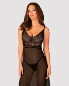 Полупрозрачная длинная сорочка Obsessive Estiqua chemise XS/S, черный, ассиметричный крой photo 1