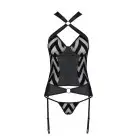 Сетчатый комплект с узором Hima Corset black L/XL - Passion, корсет с халтером, подвязки, трусики photo 5